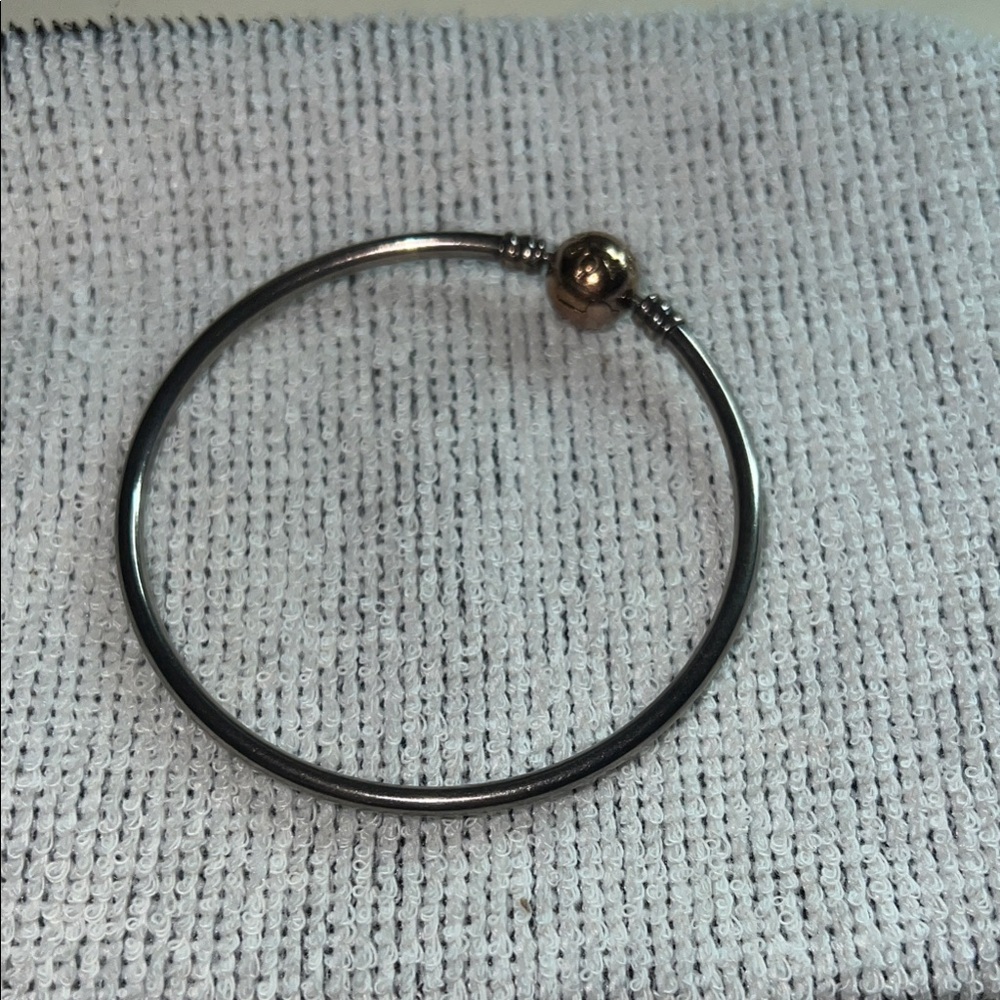 Authentic Pandora Silver Bracelet bangle with Rose Gold Accent